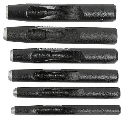 Six Piece Hollow Steel Punch Set From Three Sixteenths Inch To Half Inch With Roll Pouch Perfect For Leather Rubber Gasket Material