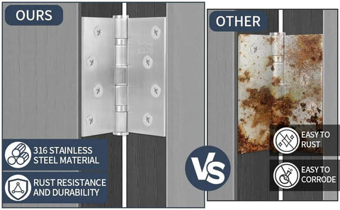 XinSheng 3pc 4x4 316 stainless steel door hinges, rustproof ball-bearing for exterior and interior outswing doors.