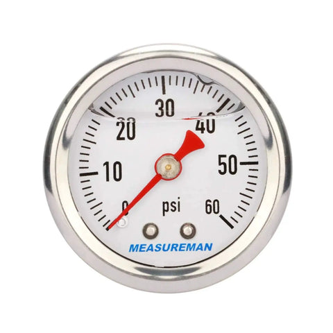 1.5 Inch Dial Liquid Filled Fuel Pressure Gauge With 304 Stainless Steel Case And Center Back Mount, 0 To 60 PSI