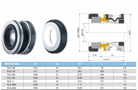Heavy Duty Shaft Seal For Self Priming Water Pumps Pro Grade Seal with ceramic stationary ring and carbon rotary