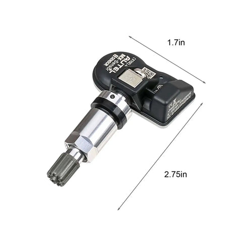 Single unit from MX Sensor TPMS Set Of 4 Programmable All In One 315MHz 433MHz Press In TPMS Sensors With Metal Valves, dimensions labeled.