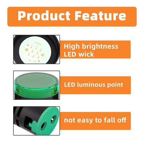 Product Feature Highlights of Energy Saving Indicator Lights Set For 12V, 24V And 110V Systems with LED wicks, luminous points, stability