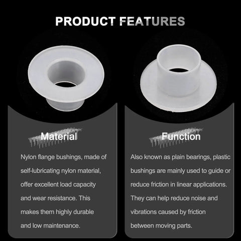 12 Pack Flanged Nylon Bearing Bushings For 12Mm Bore, 13.6Mm Outer Diameter with Material and Function Features