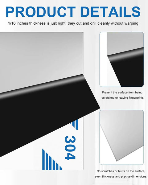 Stainless Steel Sheet 12 Inch Square One Sixteenth Inch Thick 304 Stainless Steel Brushed Silver Plate with protective film view