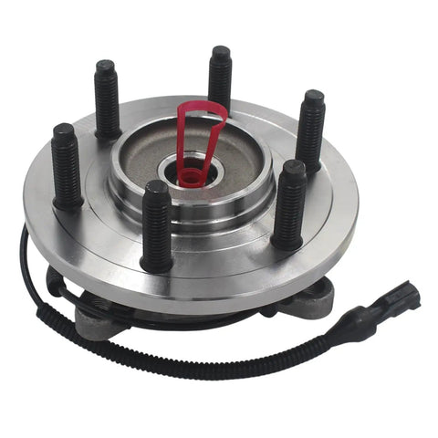 Front view of the Front Wheel Bearing And Hub Assembly For Ford F 150 4WD 2005 2008 Heritage 2004 Lobo 2005 2008 Lincoln Mark LT 2006 2008 6 Lug With ABS Replacement Premium Quality Fit For Tough Trucks, showing 6-lug design and ABS wire.