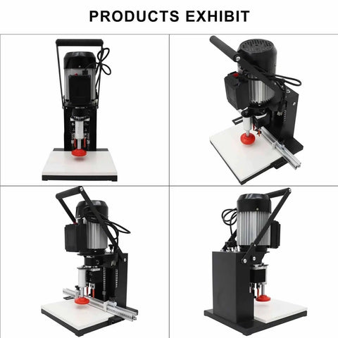 Pro Grade Electric Hinge Drilling Machine For Cabinets And Wardrobes With Adjustable Vertical And Horizontal Alignment 0-40 Mm Punch Depth 2 Set Screws 19.6 Inch Scale Ruler 45-9.5 Mm And 48-6 Mm Hinge Hole Sizes 6 Mm Bit 220V Woodworking Tool displayed from various angles