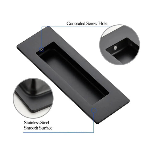 4 Pack Black Sliding Closet Door Pulls Flush Recessed Finger Pulls 4.72 Inch Length Square Cabinet Pulls for Sliding Barn Doors