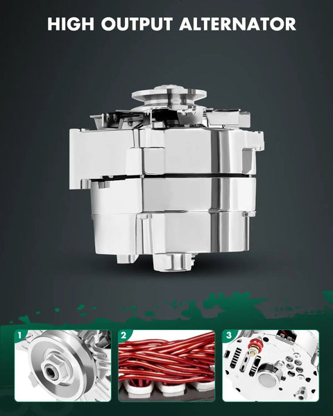 100 Amp High Output Chrome Alternator With 1 Wire 10SI Self Exciting Design Replacement For GM SBC BBC Chevy And Buick Classics New