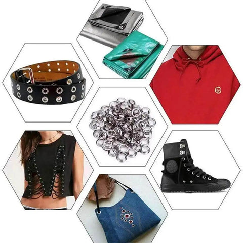 1/4 Inch Grommet Tool Kit With 100 Grommets And Punch Set For Fabric Leather And Canvas used on belts, bags, shoes, and clothing