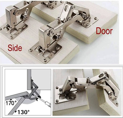 170 Degree Frameless Cabinet Door Hinges With Hidden Hydraulic Buffer Adjustable Mounting Soft Close Stainless Steel Damping installed on wooden door