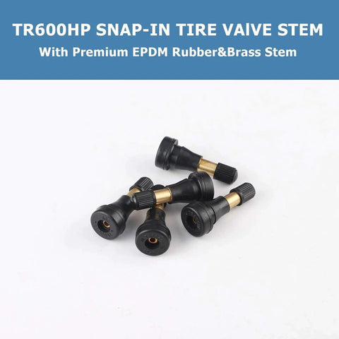 TR600HP High Pressure Brass Tire Valve Stems For Tubeless Systems Snap In 0.45 Inch Rim Holes 1.27 Inch Long 50 Pack