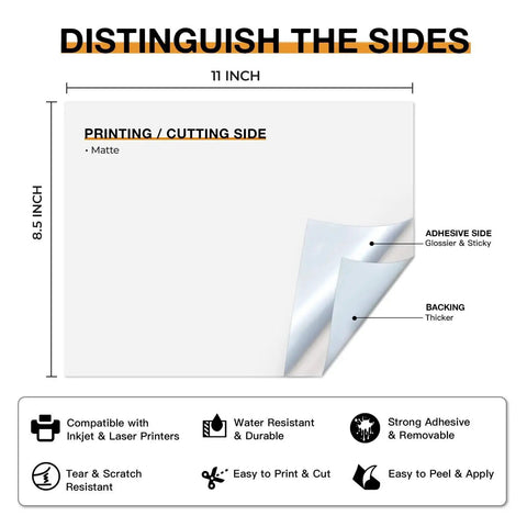 Printable Vinyl For Inkjet And Laser Printers Matte White Waterproof Sticker Paper 8.5 By 11 Inches 40 Sheets diagram