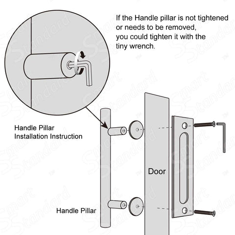 Installation diagram of Two Pack 12 Inch Sliding Barn Door Handle Set, Heavy Duty Stainless Steel Flush Pull Hardware.