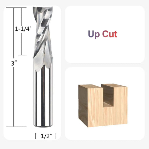 Upcut Spiral CNC Router Bit With Half Inch Shank And Half Inch Cutting Diameter HRC55 Solid Carbide For wood mortises.