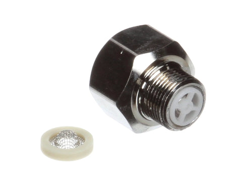 Check valve assembly, 3/8-inch compression, chrome-plated brass with white plastic insert and mesh screen