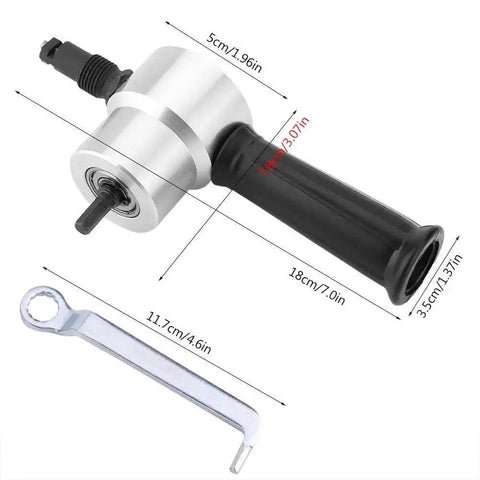 Metal Sheet Cutter Double Head Nibbler Attachment For Power Drill with dimensions and wrench tool