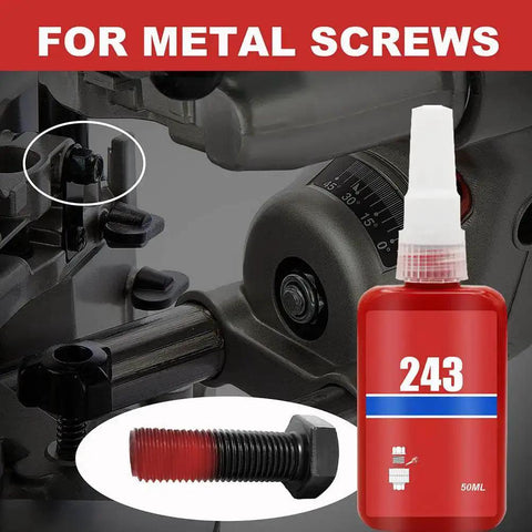 Heavy Duty Thread Locker Adhesive 50Ml Industrial Grade Red Anaerobic Sealant bottle beside metal screws for industrial use