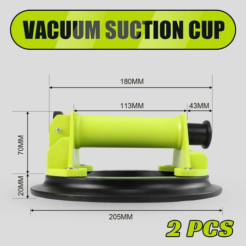 Front view of DEWINNER 8-inch glass suction cup lifter, neon yellow-green, heavy-duty, 2-pack