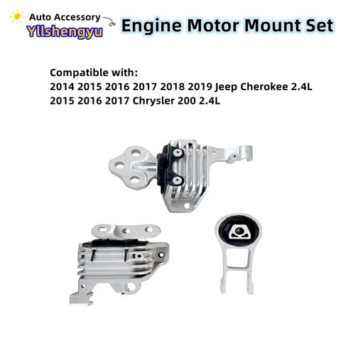 Three Piece Engine And Transmission Mount Kit For Jeep Cherokee 2014 To 2019 And Chrysler 200 2015 To 2017 Replacement For 3378 3380 3308 Steel And Aluminum Chassis Mount Ready To Go