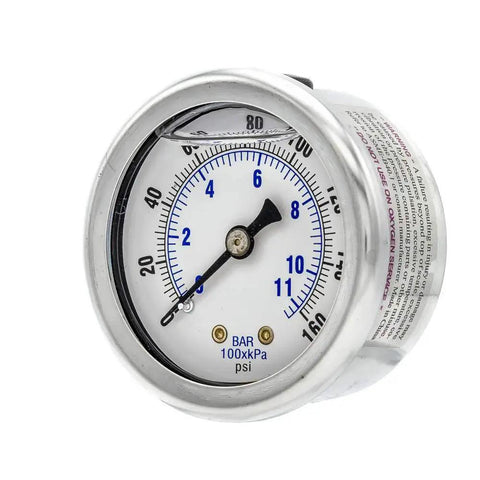 Center Back Mount Glycerine Filled Pressure Gauge With Stainless Steel Case And Bezel Brass Internals PC Lens 2 Inch Dial