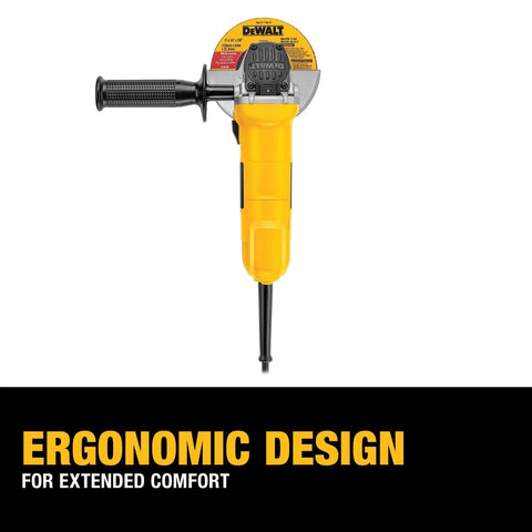 Heavy Duty 4-1/2 Inch Angle Grinder With One-Touch Guard 7 Amp AC DC Motor 12,000 RPM For Fast Material Removal Includes Hex Wrench Built For Pros Heavy Duty Jobs DEWALT
