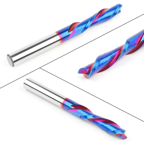 Downcut Spiral Router Bit For Wood With One Fourth Inch Shank And One Fourth Inch Cutting Diameter Solid Carbide With Nano Blue Coating