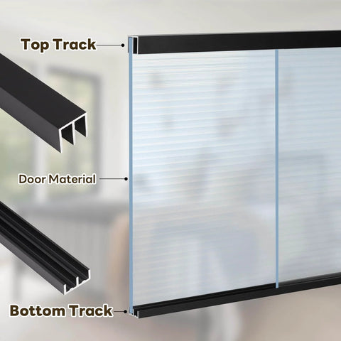 Aluminum Sliding Door Track Set For Quarter Inch Glass Panels, Black Finish, Universal Upper And Lower Rails For Cabinet Doors And Windows, 48 Inch Length, Smooth Glide System, Easy Installation And Durable Frame