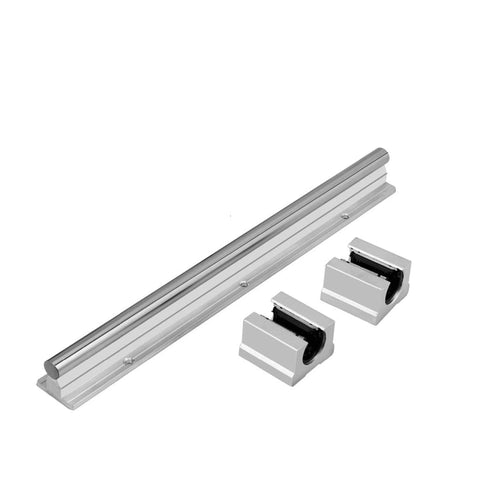 Mssoomm SBR12 linear rail 300mm with two SBR12UU pillow block bearings, silver aluminum.