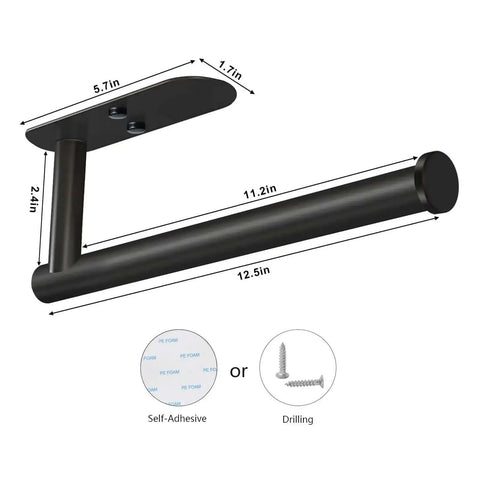 Under Cabinet Paper Towel Holder Wall Mount With Adhesive Or Drill Install, 12.5 Inch Stainless Steel Black Finish with dimensions diagram