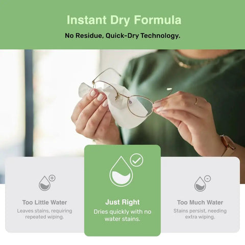 Person using Optix Lens Cleaning Wipes Pre Moistened For Glasses And Screens Streak Free Safe on eyeglasses.