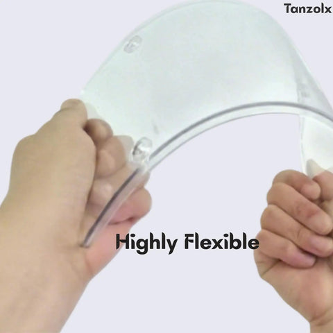 Two Pack Clear License Plate Covers Unbreakable Bubble Shield For US And Canada Cars Street Legal And Universal Fit With UV Protection Heavy Duty Protector Includes Screws, flexible design shown in hands.