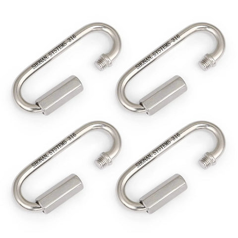 Marine Grade Stainless Steel 316 Quick Links Set Of Four One Quarter Inch Large Opening Chain Connectors for saltwater use