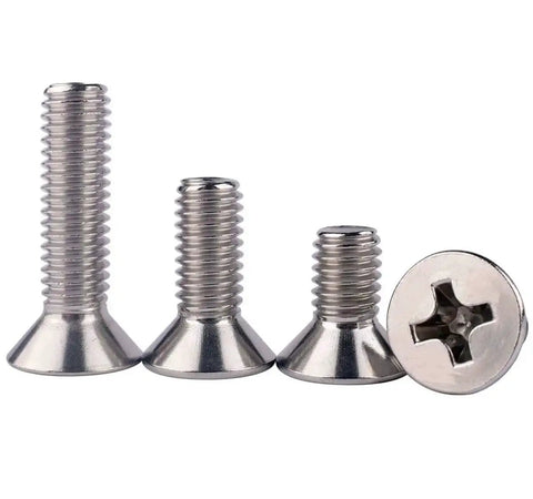 Close-up of silver Phillips screws from Comprehensive 1512 Piece Laptop Screw Kit for notebook and motherboard repairs.