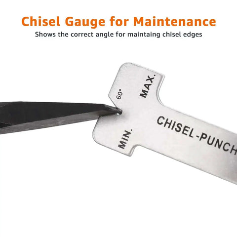 Chisel gauge from Sixteen Piece Pro Grade Chrome Vanadium Steel Punch And Chisel Set for woodworking maintenance and precision.