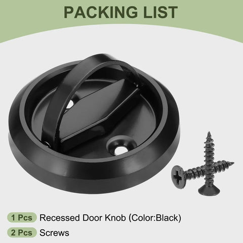 Round Recessed Door Pull Handle 3 Inch Stainless Steel Concealed Brushed Cabinet Hidden Knob, black, with mounting screws