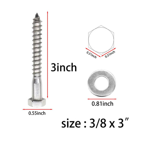 Beefy Stainless Steel Lag Screws With Washers And Gaskets Included Ten Pack Hex Head Bolts Three Eighths Inch By Three Inches Heavy Duty
