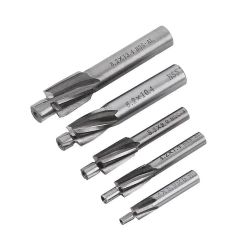 Versatile 5 Piece Counterbore Set for Milling Copper Aluminum Steel Cast Iron, M3 M4 M5 M6 M8, 4 Flute High Speed Steel End Mills