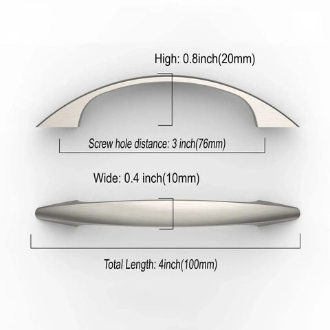 10 Pack 3 Inch Cabinet Handles Brushed Satin Nickel Zinc Alloy Pulls diagram with dimensions and brushed finish
