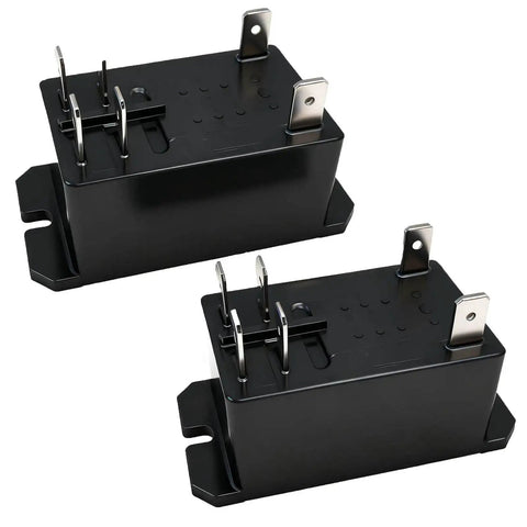 Beefy 12V DC 30A General-Purpose Relay For PCB Or Panel Mount, DPST-NO, Flange, 2-Pack, black housing, connection terminals