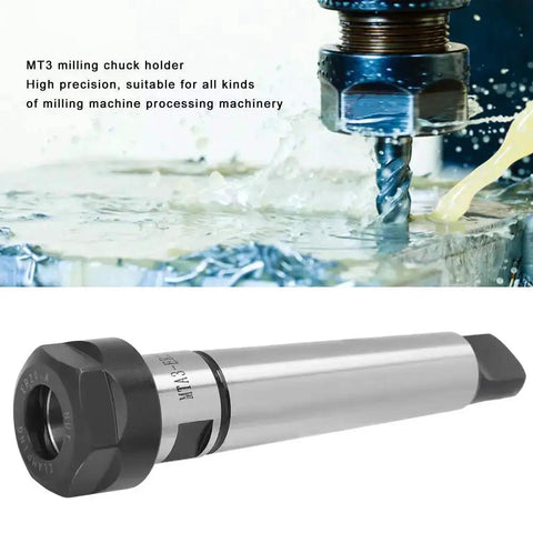MT3 Morse Taper Collet Chuck Holder for CNC Milling Lathe, carbon steel construction, hardened shank, fits ER16-ER32 collets