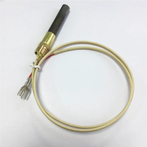 Millivolt thermopile replacement sensor with brass threaded connector and beige insulated lead for gas fireplace