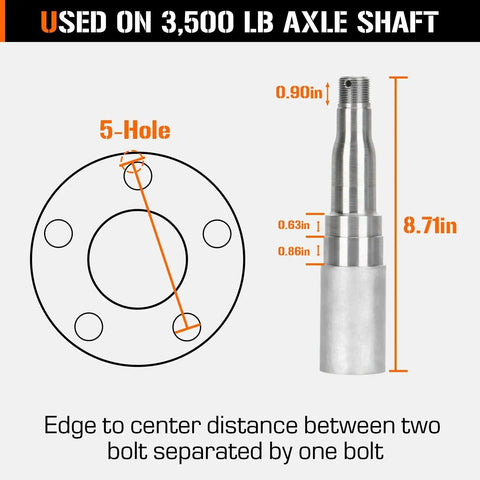 Trailer Hub Idler Kit with 5 on 4.5 Inch Bolt Pattern for 3500 lb Axles, showing tapered spindle measurements at 8.7 inches.
