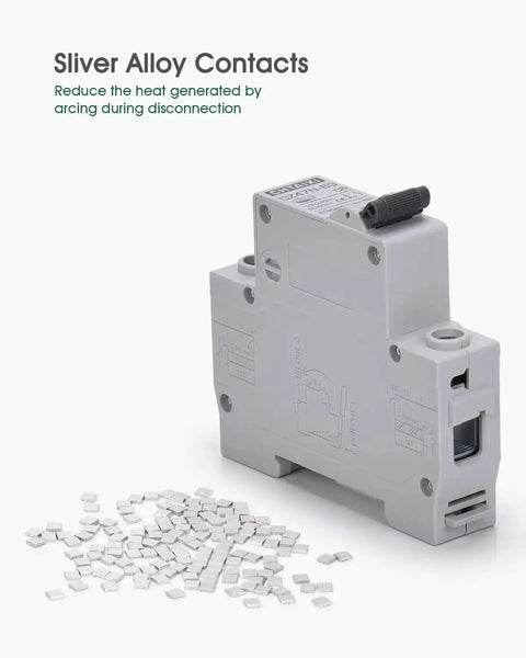 Three Pack One Pole Miniature Circuit Breaker 20 Amp 120 Volt 240 Volt AC DIN Rail Mount Thermal Magnetic Trip MCB C20 side view