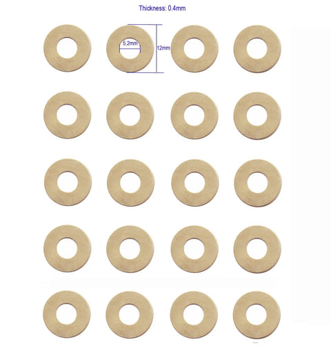 Griptilian Mini Brass Washer Replacement Set For Pivot Pins 0.4x12x5.2 Mm EDC Folding Knife Gear Cushion Pad Ring Meson Shim Gasket Pack Of 20 For Knife Makers Low Friction Corrosion Resistant Pivot Surface Durable Build in grid layout showing dimensions 0.4mm x 12mm x 5.2mm