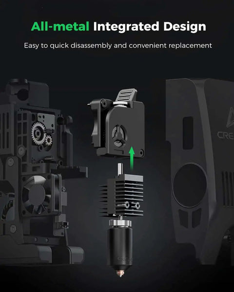 K2 Ceramic Hotend Kit With Quick Swap Nozzle for 3D Printers all-metal extruder disassembled view with 70W heater and ceramic block.