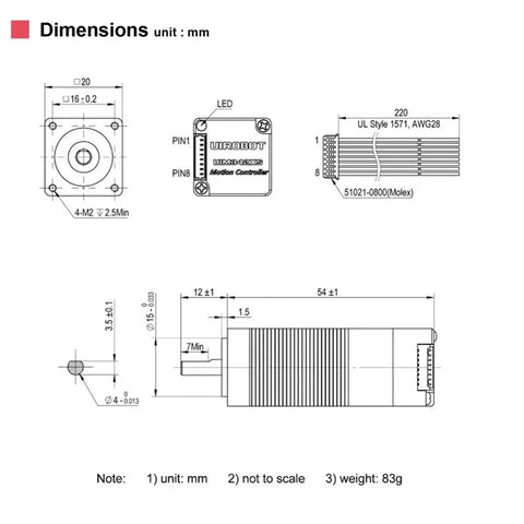 Technical drawing of Compact NEMA 8 Integrated Servo Stepper Motor With Built In Encoder And Closed Loop Motion Controller Driver