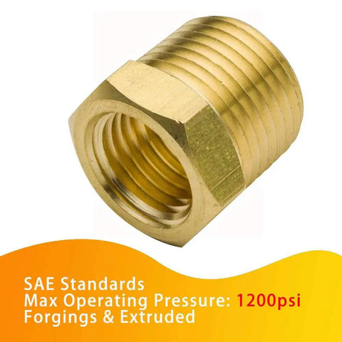 Brass Pipe Fitting Hex Bushing One Half Inch NPT Male To Three Eighth Inch NPT Female Adapter 1200 PSI Pack Of 2 Legines
