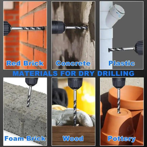Heavy Duty Masonry Drill Bit Set for Concrete and Brick With Carbide Tips, 10-Piece, drilling various materials including brick.