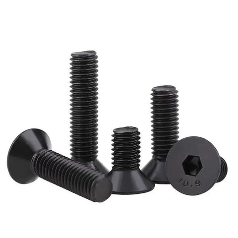 Flat Head Hex Socket Cap Screws Set M5 8 12 16 20 30mm Fully Threaded Rugged Black Oxide Alloy Steel Grade 10.9 CSK Allen Head Machine Screws With Hex Key HanTof.