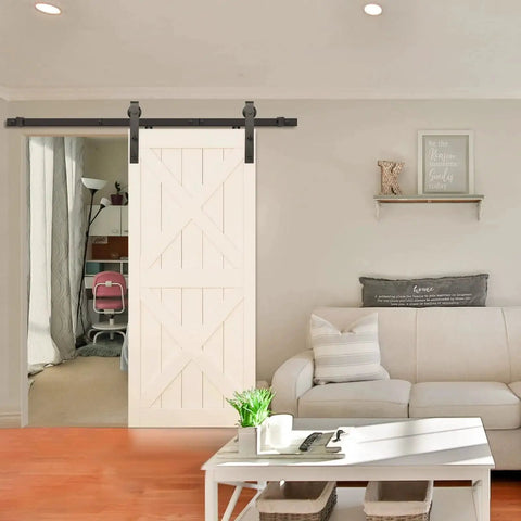 Living room with 6.6 Ft Sliding Barn Door Hardware Kit For 40 Inch Wide Door Panel With I Shape Hangers Black Finish